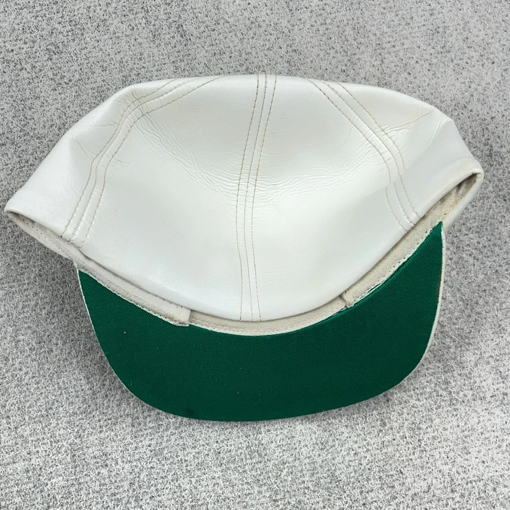 Vintage Columbia Feeds Trapper Hat Cap Trucker White Leather Patch 80s Made USA